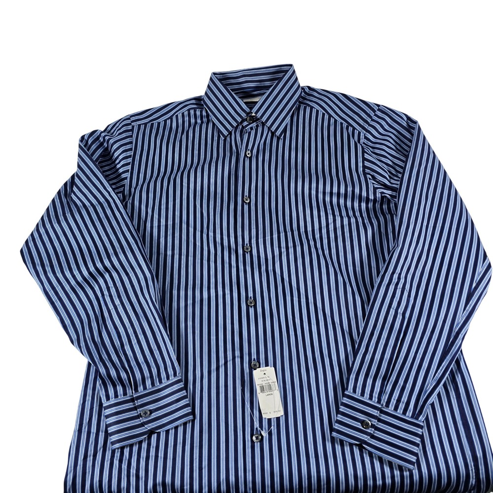 Ermenegildo Zegna Mens Blue Striped Cotton Button Down Shirt 212UBII5-LI1-100 L
